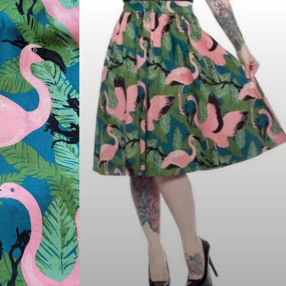 Voodoo Vixen Dresses & Skirts - VOODOO VIXEN PINK FLAMINGO VINTAGE INSPIRED TWIRL A LINE SKIRT XS EXTRA SMALL